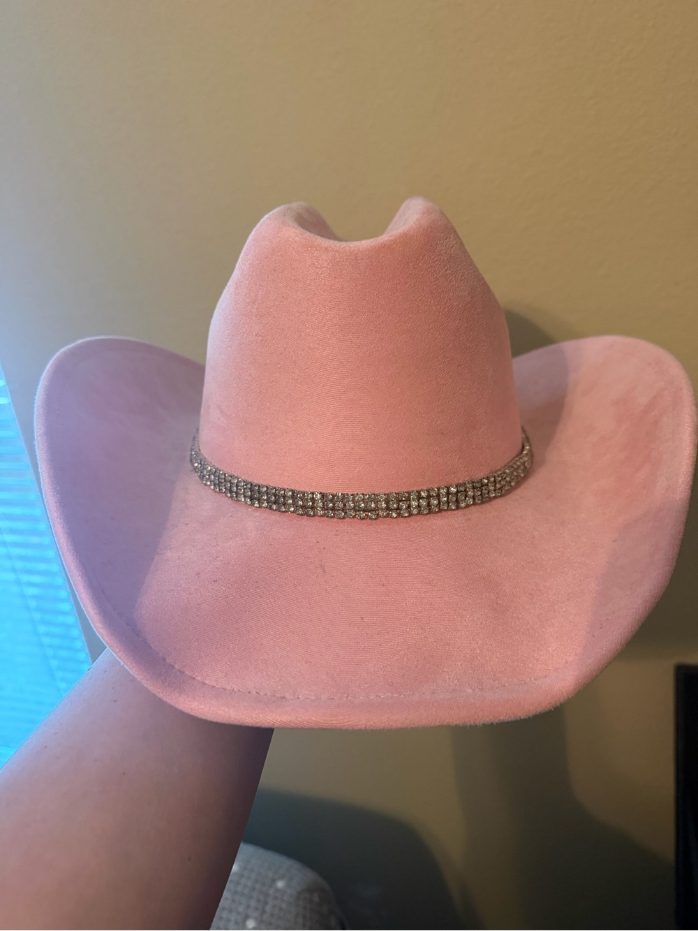 Fluffy Sense Pink Felt Cowboy Hat Rhinestone Band Western Cowgirl NWOT